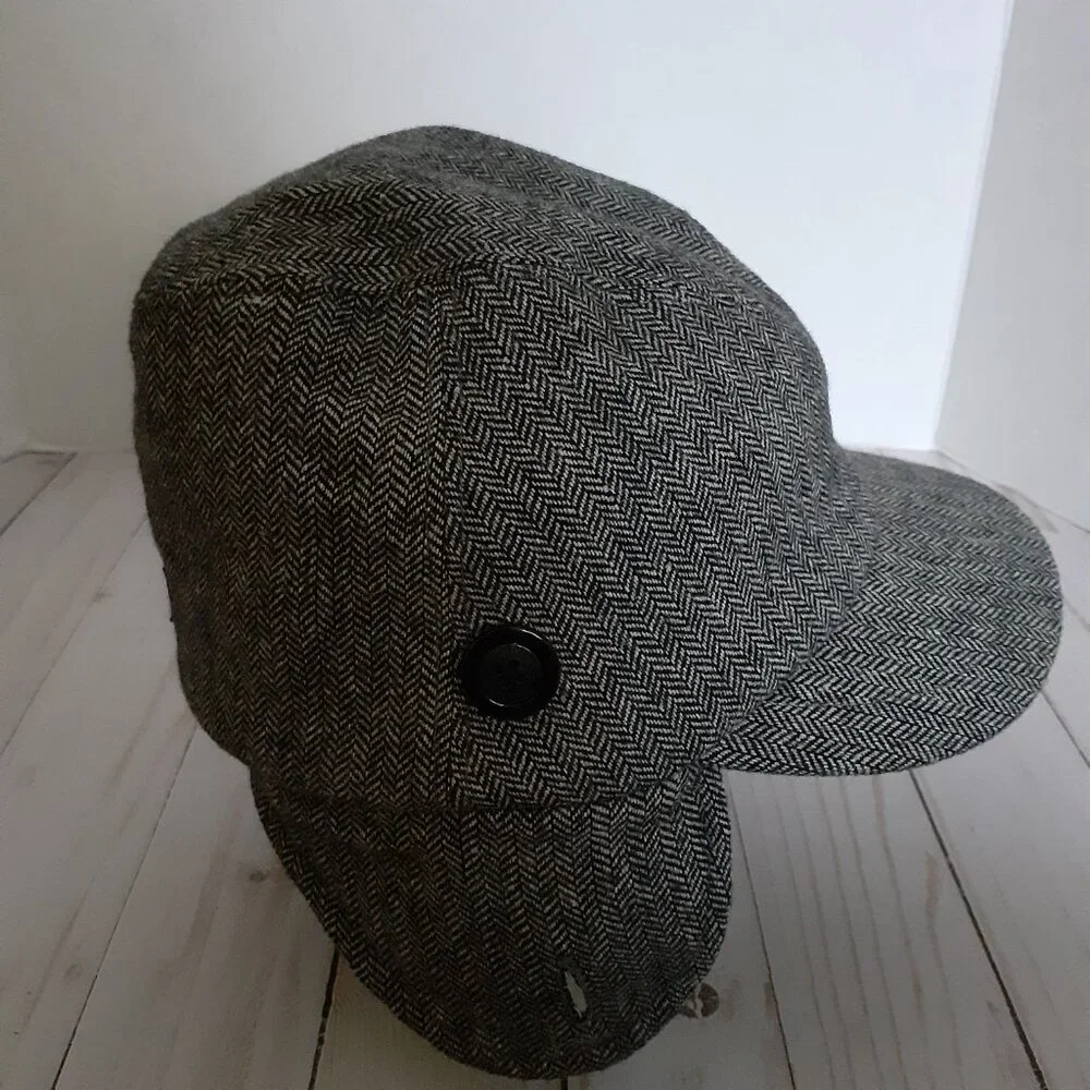 Outdoor Research Fleece Lined Wool Blend Herringbone Earflap Cap Black Size S
